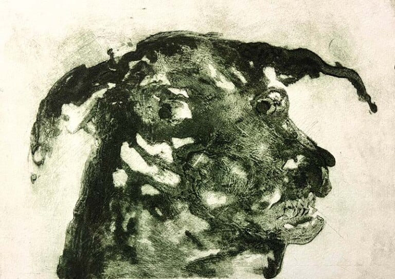 Friendly Dog bottle green by Sheena Vallely